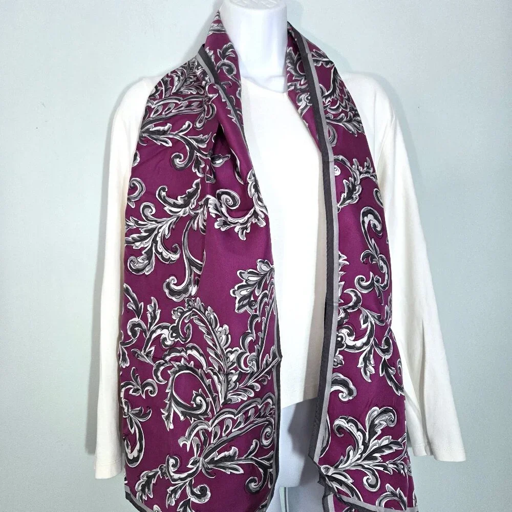 NWOT Purple & Gray Silky Scarf with Toile Design